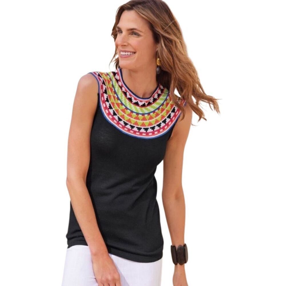 Soft Surroundings black multicolor carnival top size M